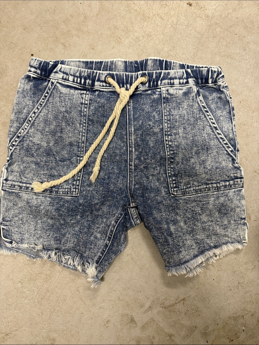 Womens Acid Wash Blue Denim Drawstring Shorts - Pockets AQUA Size Medium NWOT